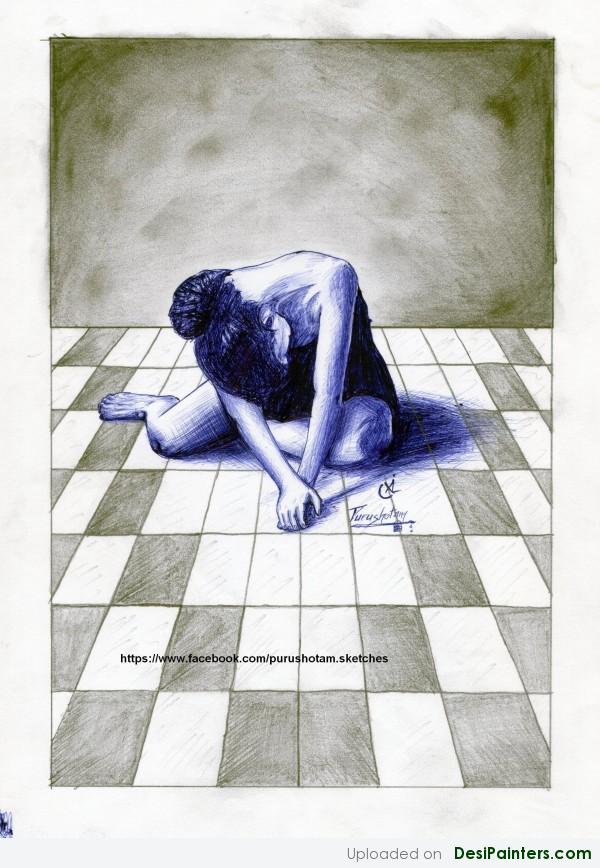 Depressed Girl Sketch - DesiPainters.com