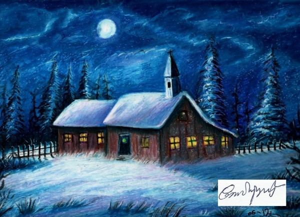 Oil Pastel Painting Of Night House - DesiPainters.com