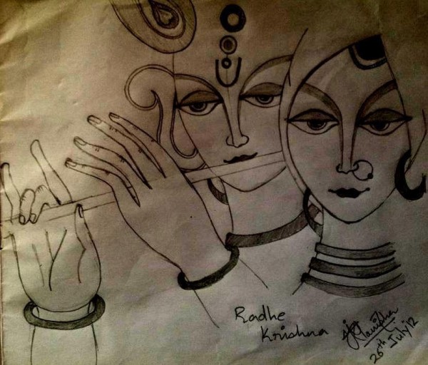 Radhe Krishna Pencil Sketch