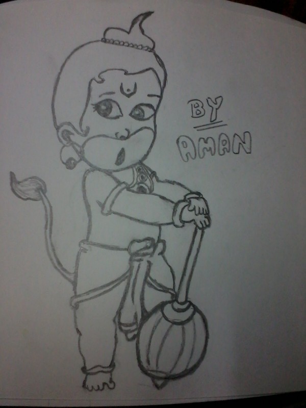 Hanuman Ji Pencil Sketch - DesiPainters.com
