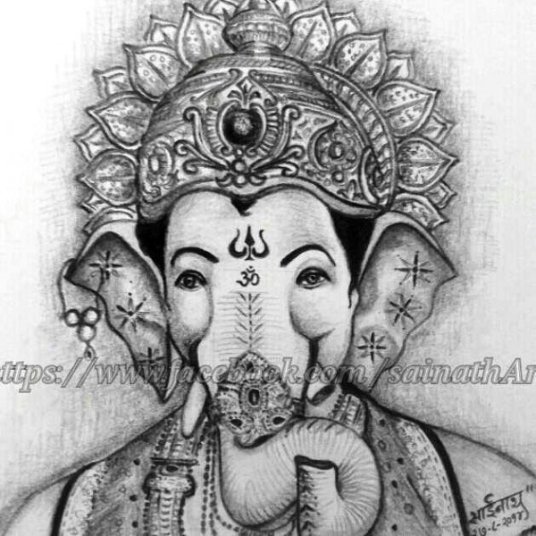 Pencil Sketch Of Shree Lord Ganesh Ji - DesiPainters.com