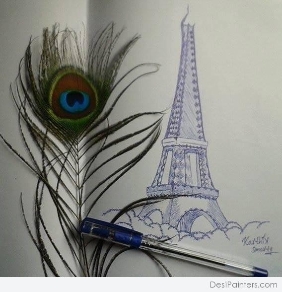 Eiffel Tower Ink Painting - DesiPainters.com