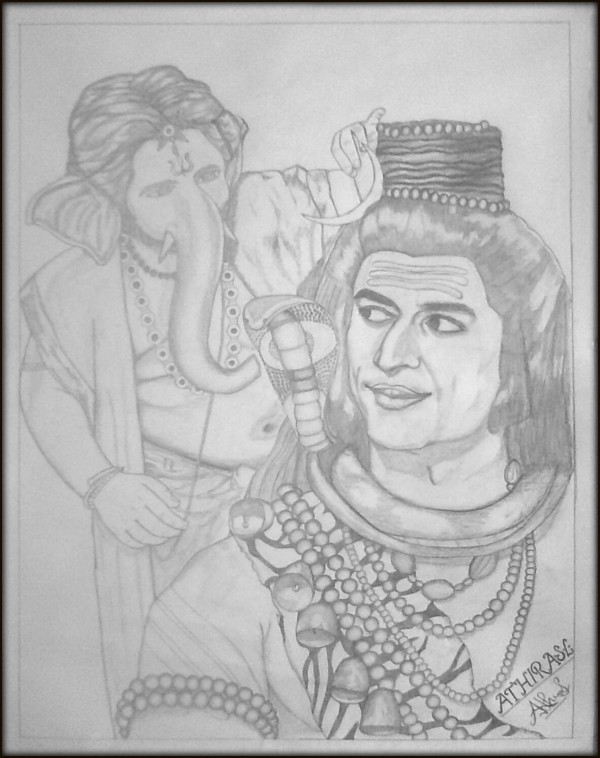 Ganesh And Bhairav ji Pencil Scketch - DesiPainters.com