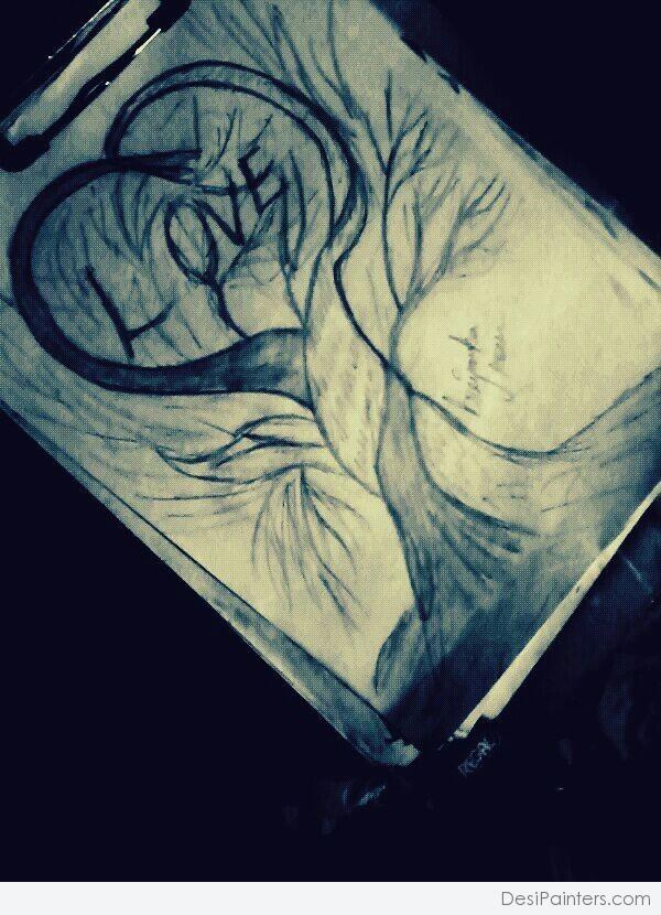 Pencil Sketch Of Heart Tree - DesiPainters.com