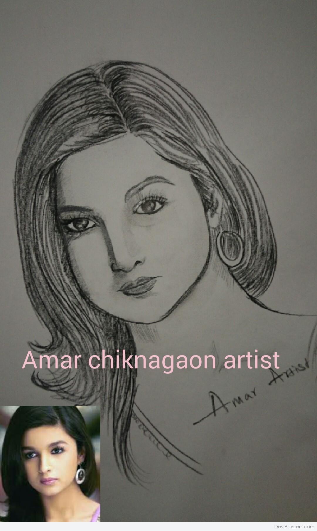 Alia Bhatt Pencil Sketch Hand Towel by Mrudul Paigude MP - Pixels