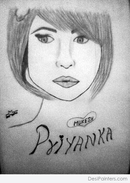 Priyanka Chopra Pencil Sketch By Mukesh - DesiPainters.com