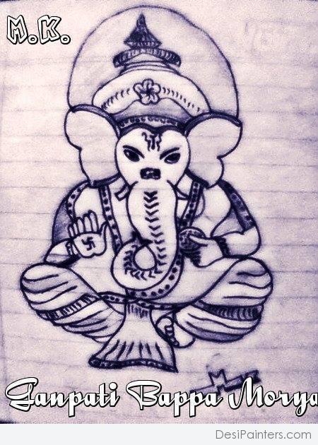 Pencil Sketch Of Ganpati Bappa - DesiPainters.com