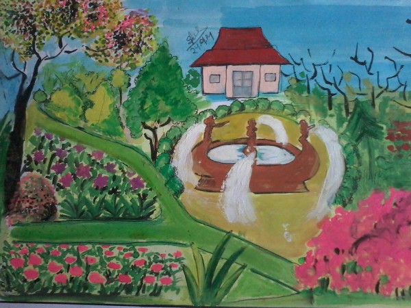 Oil Painting Of A Garden - DesiPainters.com