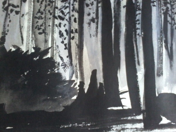 Night View Of A Forest - DesiPainters.com