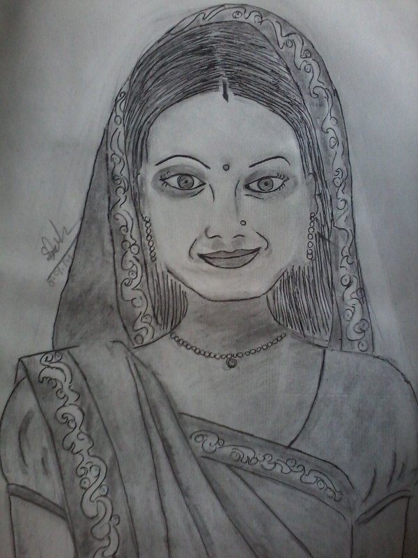 Pencil Sketch of Devolina Bhatacharjee As Gopi Bahu - DesiPainters.com