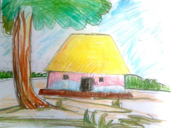 Pastel Painting Of A Hut Under The Tree