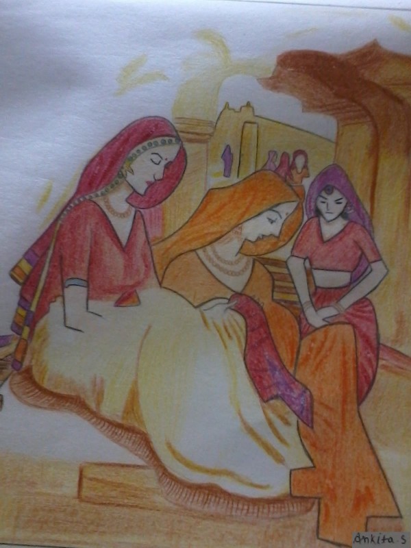 Pencil Colors Of Rajasthani Ladies - DesiPainters.com