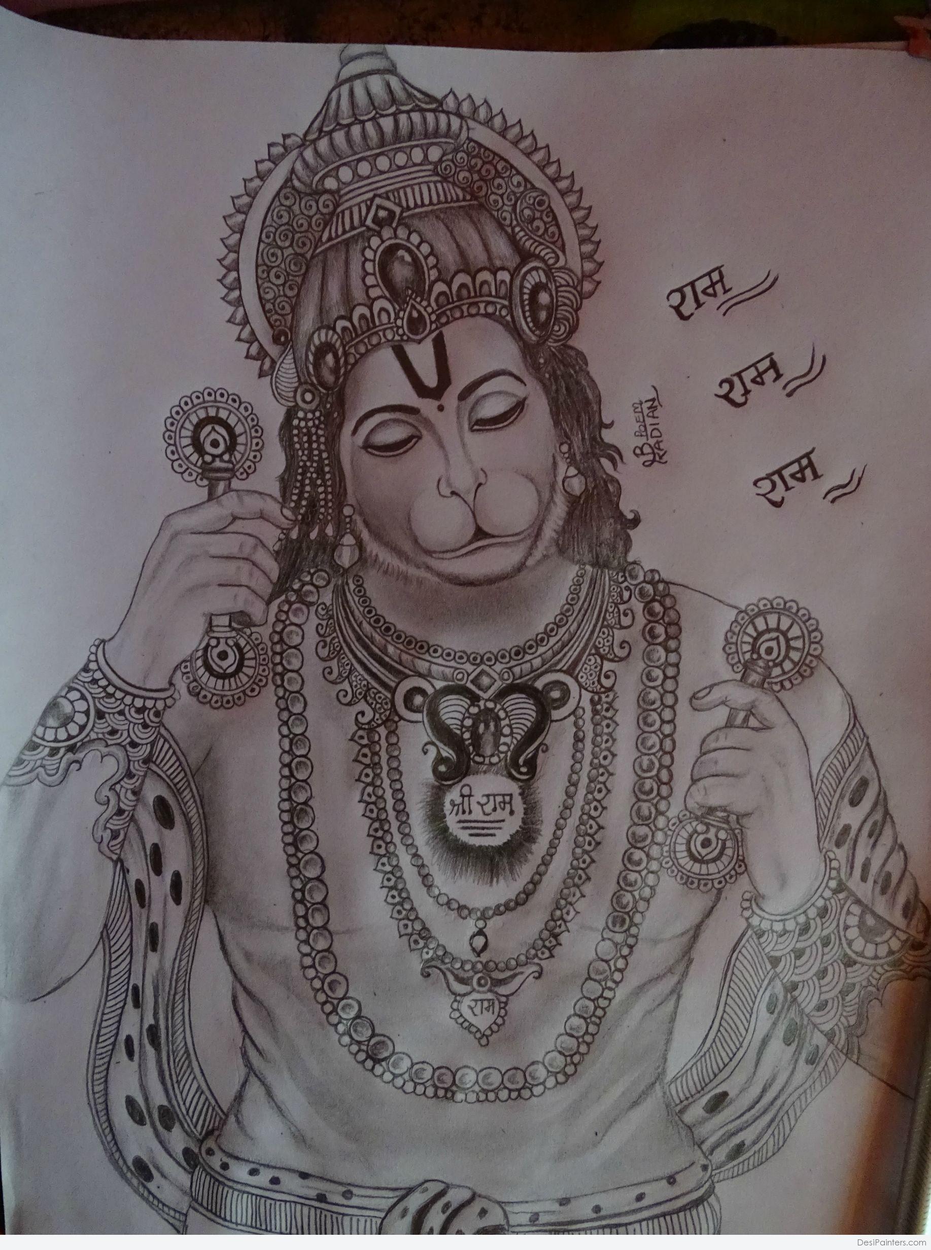 Marvelous Pencil Sketch Of Hanuman JI