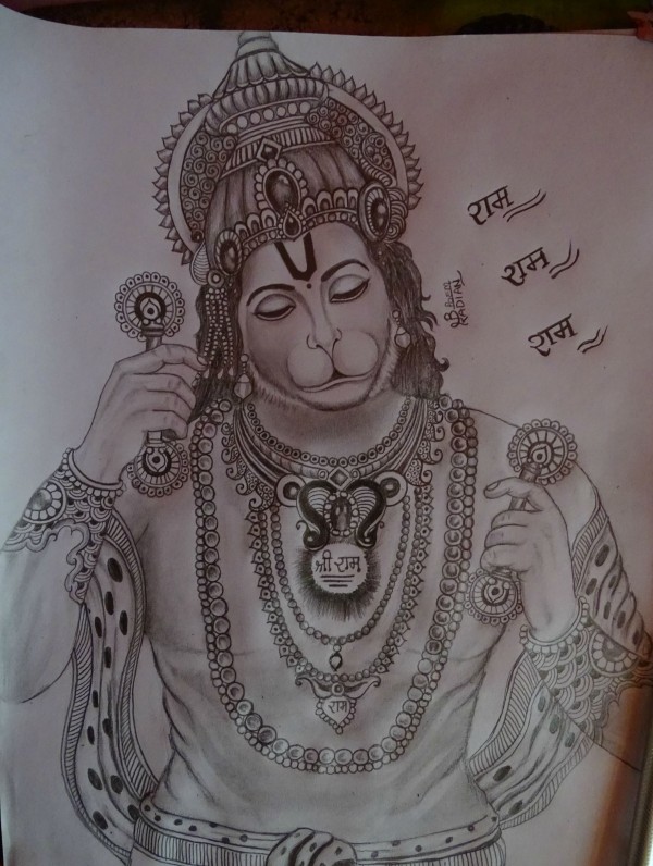 Marvelous Pencil Sketch Of Hanuman JI