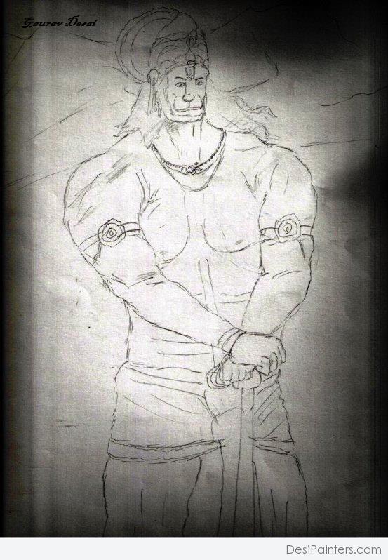 Pencil Sketch Of Hanuman Ji - DesiPainters.com