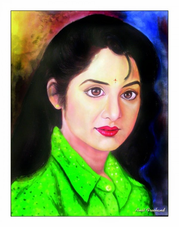 Watercolor Painting Of Actress Divya Bharti - DesiPainters.com