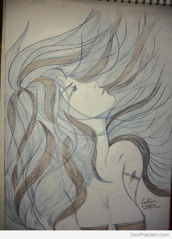 Pencil Sketch Of A Beautiful Girl By Lokesh Bhalekar