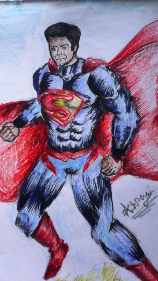 Mixed Painting Of Superman By Ashrujit Banerjee