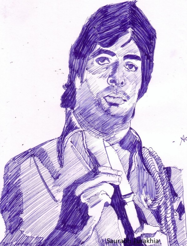 Ink Painting Of Actor Amitabh Bachchan - DesiPainters.com