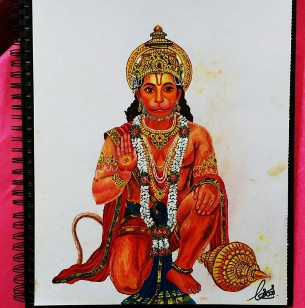 Oil Painting Of Lord Hanuman Ji - DesiPainters.com