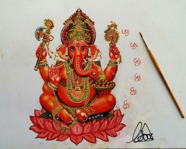 Lord Ganesh Ji Oil Painting - DesiPainters.com