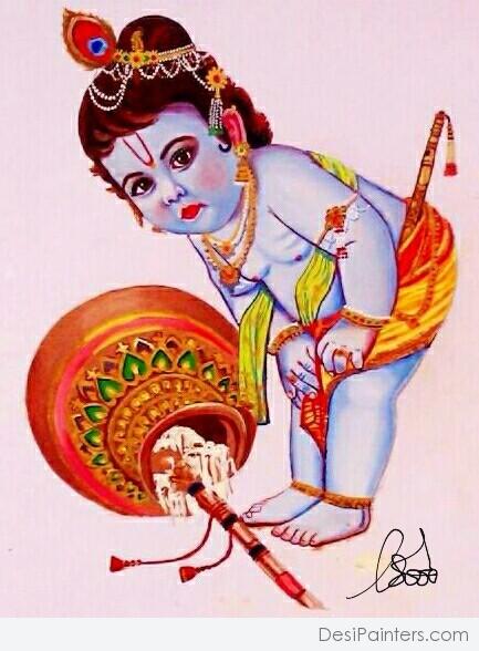 Baby Krishna Oil Painting - DesiPainters.com
