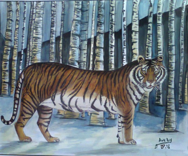 Watercolor Painting Of Siberian Tiger - DesiPainters.com
