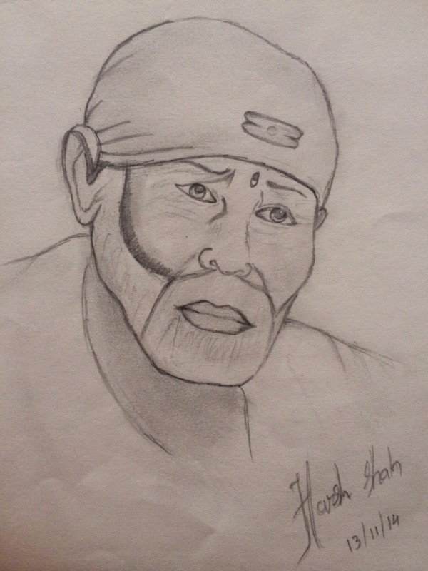 Pencil Sketch Of Sai Baba - DesiPainters.com