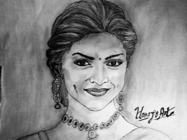 Beautiful Pencil Sketch Of Deepika Padukone - DesiPainters.com