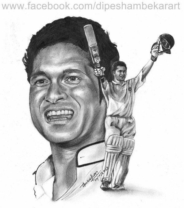 Pencil Sketch Of Cricketer Sachin Tendulkar - DesiPainters.com