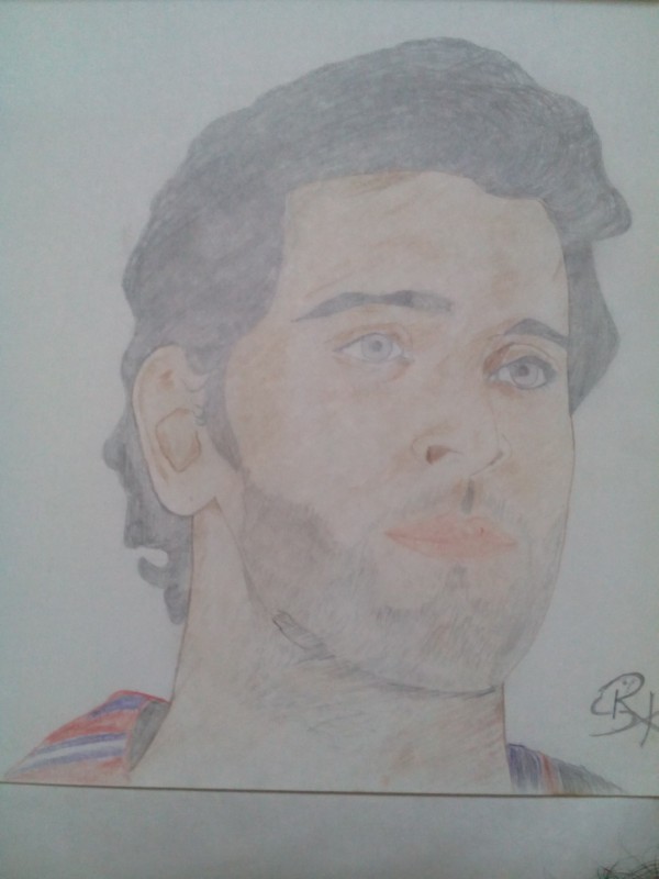 Pencil Color Sketch Of Hrithik Roshan - DesiPainters.com