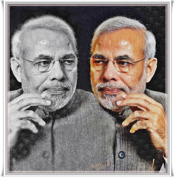 Mixed Painting Of Narendra Modi - DesiPainters.com