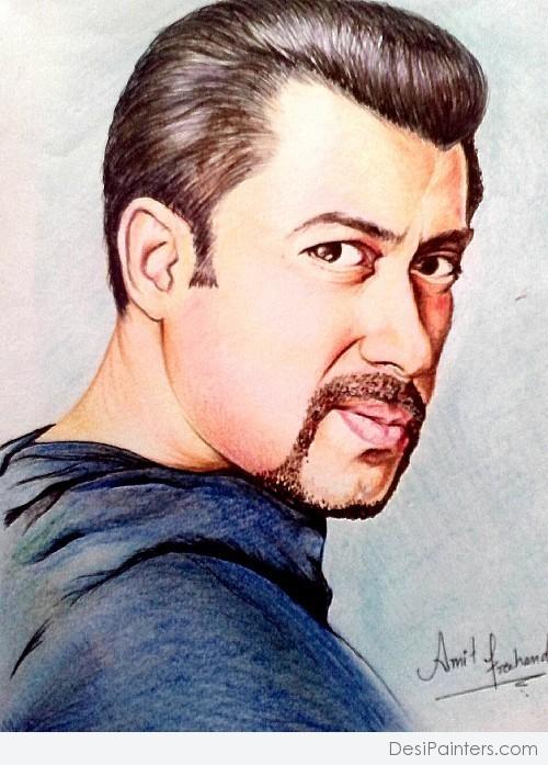 Pencil Colors Sketch Of Salman Khan In Dabangg - DesiPainters.com