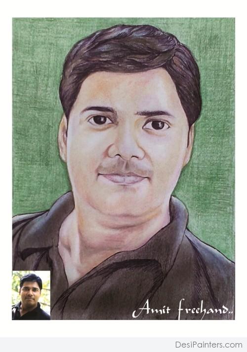 Pencil Color Portrait By Amit Freehand - DesiPainters.com