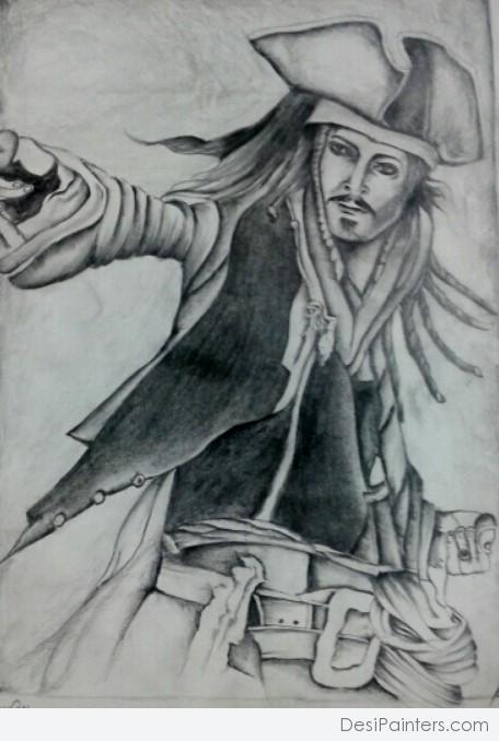 Pencil Sketch Of Johnny Depp as Captain Jack Sparrow