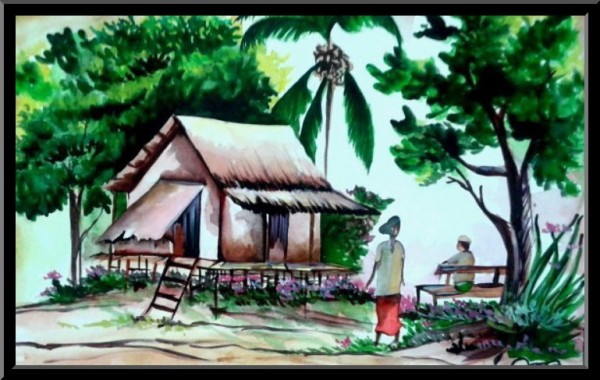 WaterColor Painting Of Village Scenery