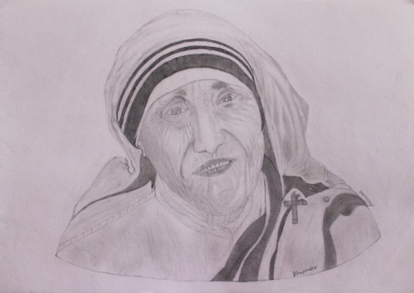 Pencil Sketch Of Mother Teresa By Bhupinder Singh
