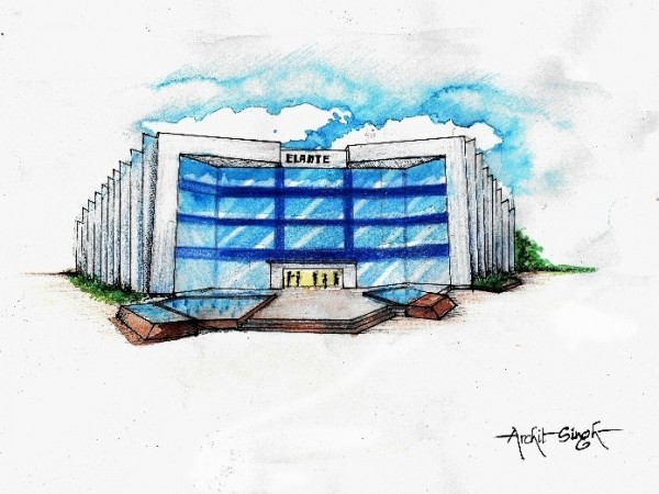 Watercolor Painting Of Elante Mall Chandigarh