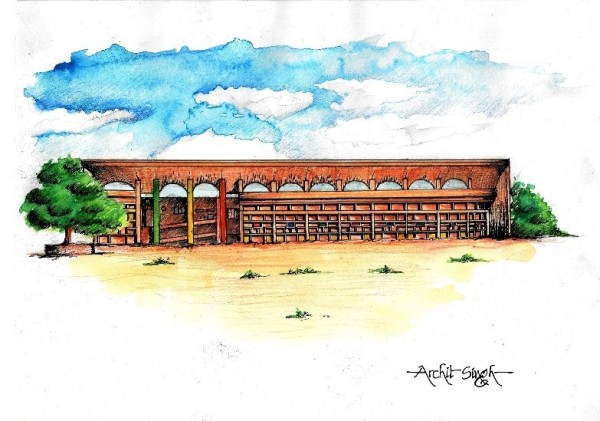 Watercolor Painting Of High Court Chandigarh - DesiPainters.com