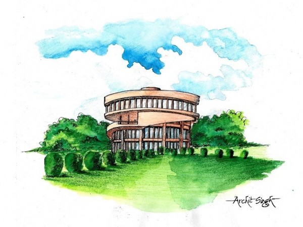 Watercolor Painting Of Punjab University Library - DesiPainters.com