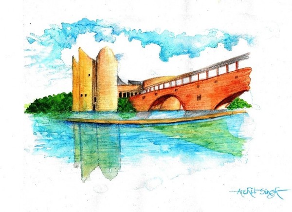 Watercolor Painting Of Virasat -e- Khalsa At Shri Anandpur Sahib - DesiPainters.com