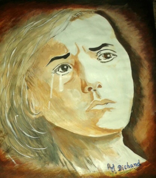 Watercolor Painting Of Sad Girl - DesiPainters.com