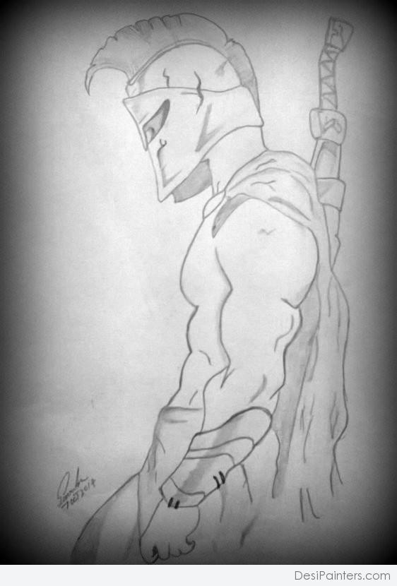 Pencil Sketch Of Sparta Warrior - DesiPainters.com
