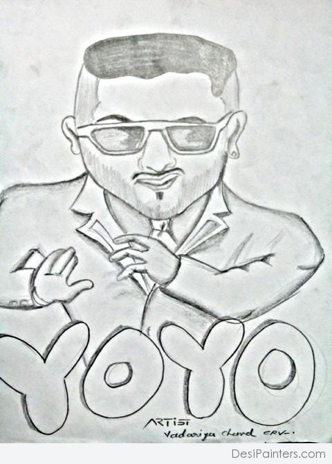 Pencil Sketch Of Yo Yo Honey Singh - DesiPainters.com