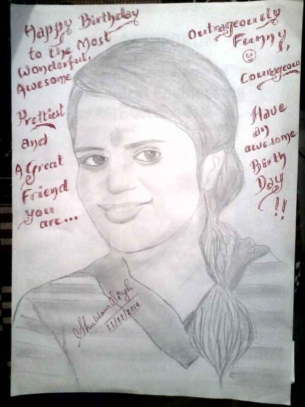 Pencil Sketch Of B'day Girl