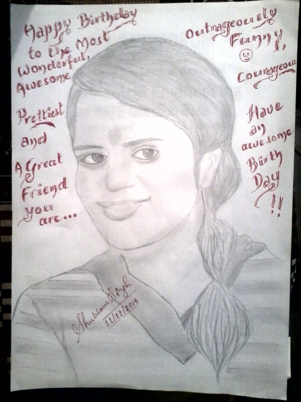 Pencil Sketch Of B’day Girl - DesiPainters.com