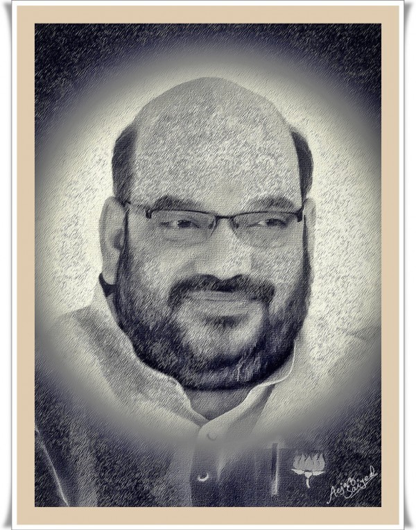 Mixed Painting Of Amit Shah - DesiPainters.com