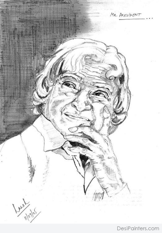 Pencil Sketch of Dr APJ Abdul Kalam - Always Optimistic