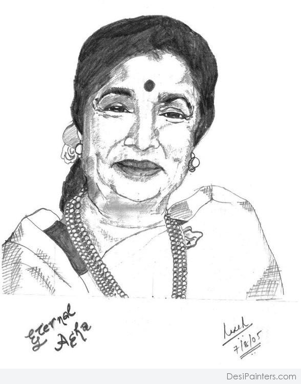 Pencil Sketch of Asha Bhonsle Ji - Most Recorded Artist In History