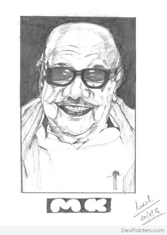 Pencil Sketch of Dr. M. Karunanidhi - DesiPainters.com